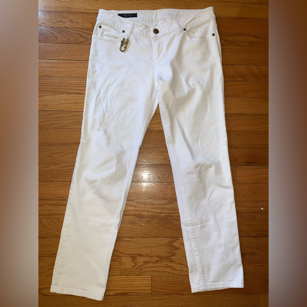 GUCCI Keychain denim white jeans pants charm women 42 AUTHENTIC 90s Vintage Y2K